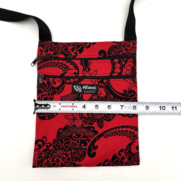 Vintage 00s Y2K Maui Island Handmade Red Tribal Turtle Print Crossbody Bag 10x8" - Picture 12 of 13